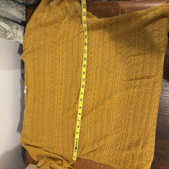 Garnet Hill size Large Linen Cotton Blend Open Knit Mustard Yellow Cardigan - Picture 5 of 5